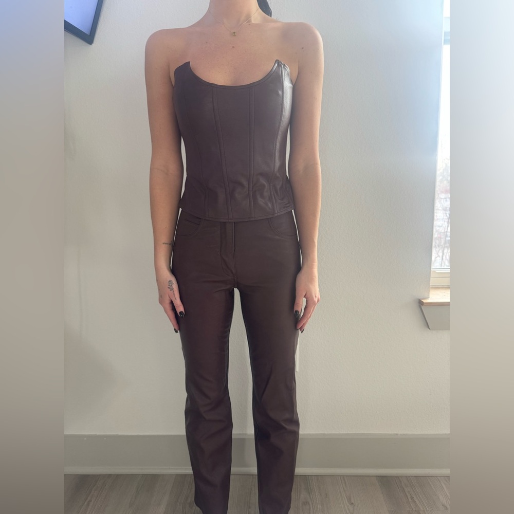MIAOU BROWN LEATHER PANT & CORSET TOP